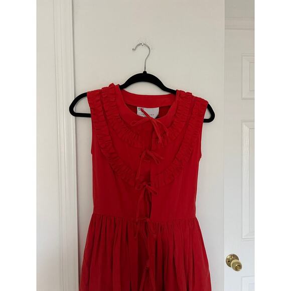 NWT Naya Rea Cherry Red Bow Tie Cottagecore Via Midi Dress $350 MSRP - Picture 5 of 11